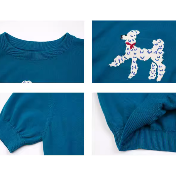 再販決定!【2color】プードル柄パフスリーブニットX1-008