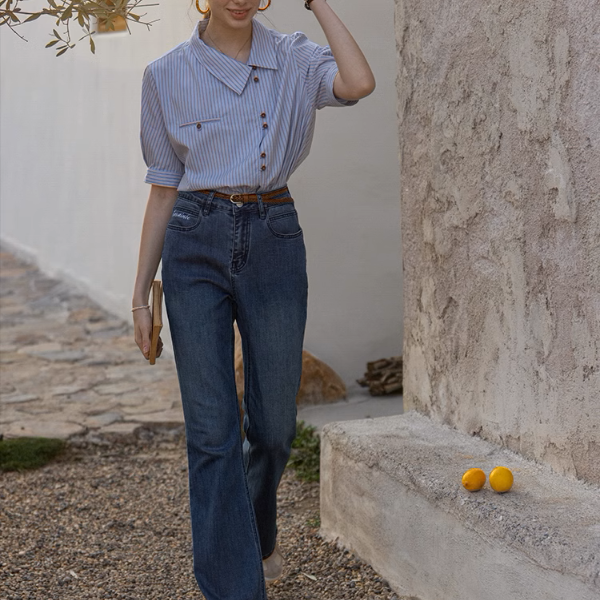 【2color】ストライプ柄ボックスシルエットシャツ《Z00854》