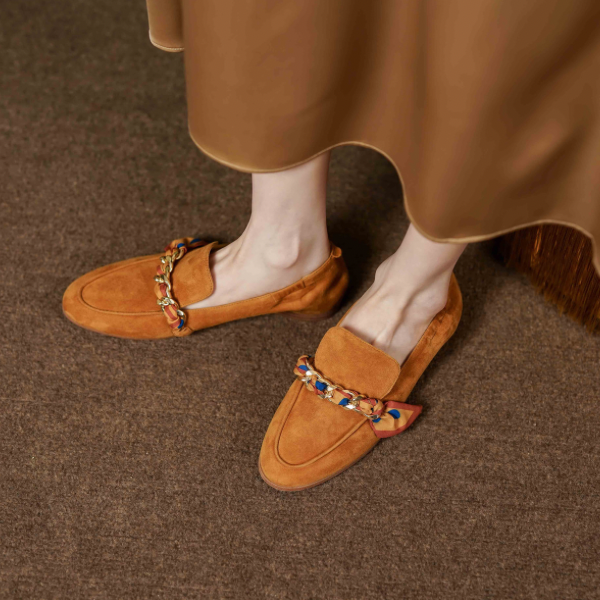 【2color】リボンチェーンラウンドトゥフラットシューズ X-369