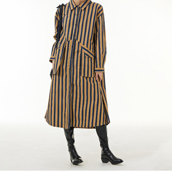 【2color】ストライプシャツワンピース X-349