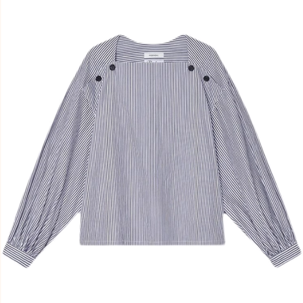 スクエアネックストライプドロップショルダーシャツ《Z00906》