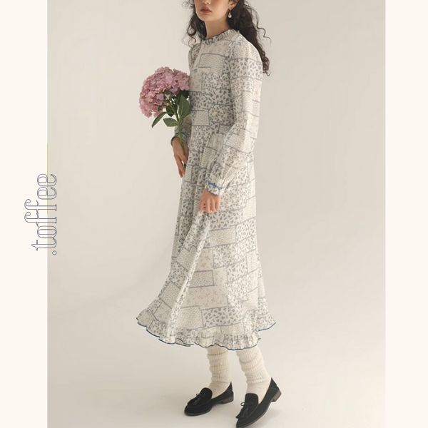 パッチワーク小花柄ロングワンピース《Z00986》