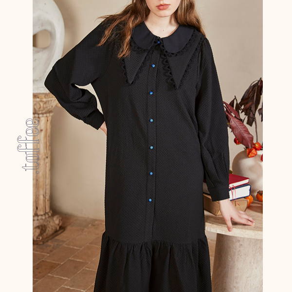 レイヤードカラーブラックシャツワンピース 《Z00676》