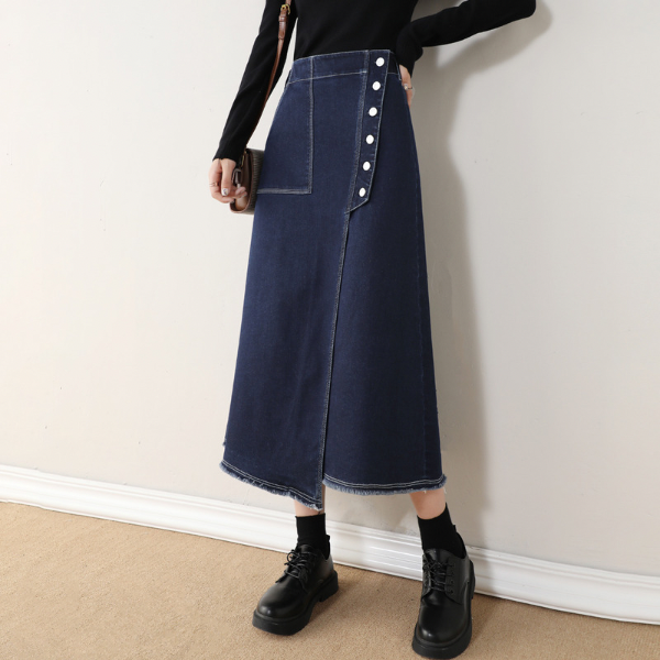 【2color】ボタンデザインナロースカート w-121