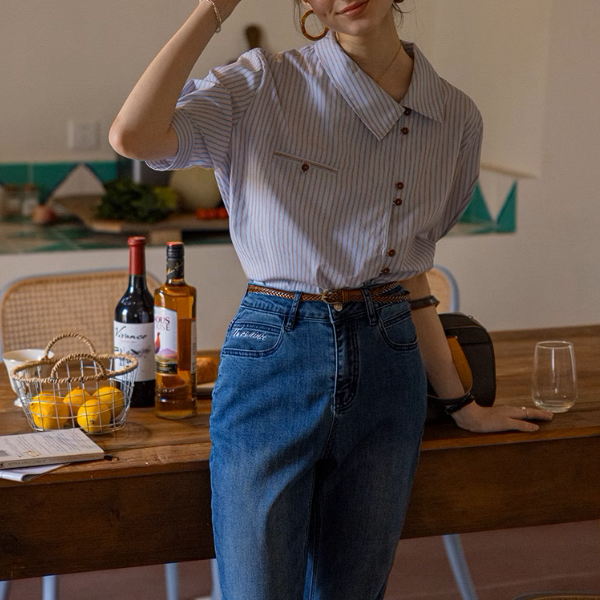 【2color】ストライプ柄ボックスシルエットシャツ《Z00854》