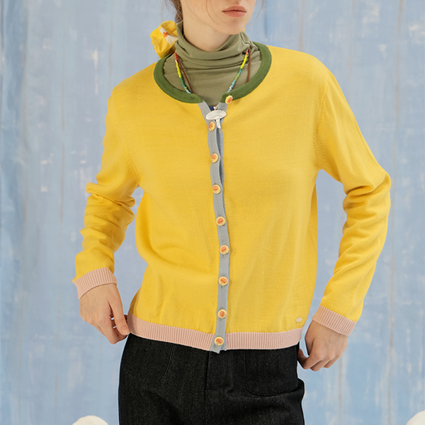 マッシュルームボタンイエローカーディガン Z00601
