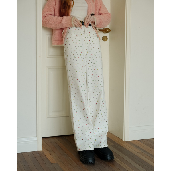 小花柄ワイドレッグカジュアルパンツ Z00017