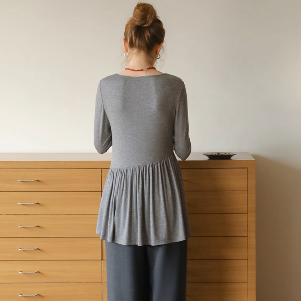 【2color】ラウンドネックペプラムロングトップ《Z00979》