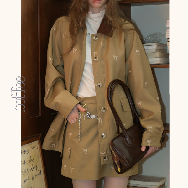 リボン刺繍オーバーサイズジャケット&スカートセットアップ《Z00817》