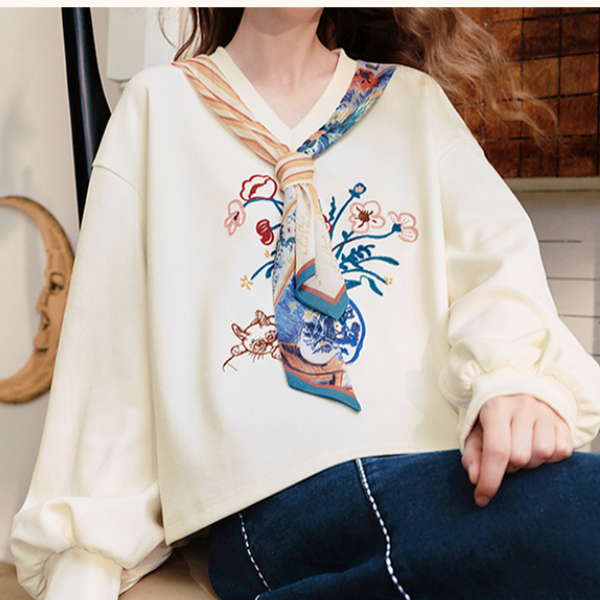 カラフルリボンタイ付きVネックスウェット 《Z00665》