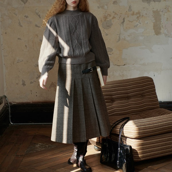 【2color】チェック柄ミモレ丈プリーツスカート Z00565