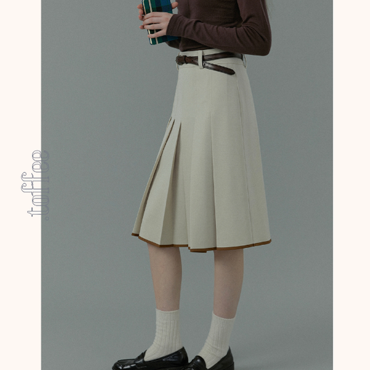 【2color】コントラストカラーヘムプリーツスカート《Z00834》