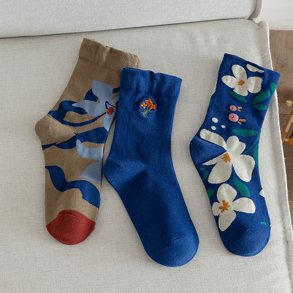 フラワー刺繍ソックス3点セット Z00315