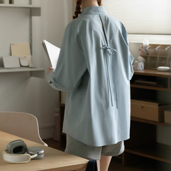 【3color】POLOカラーオーバーサイズ純綿シャツ《Z00883》