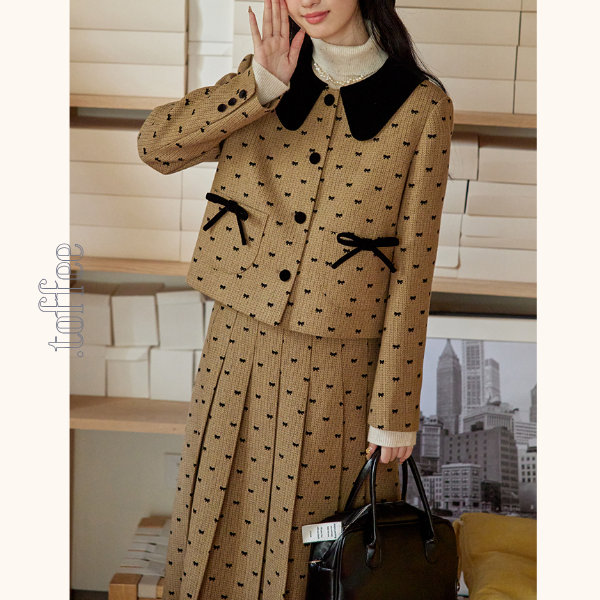 リボンドットショートジャケット&プリーツスカートセットアップ 《Z00764》