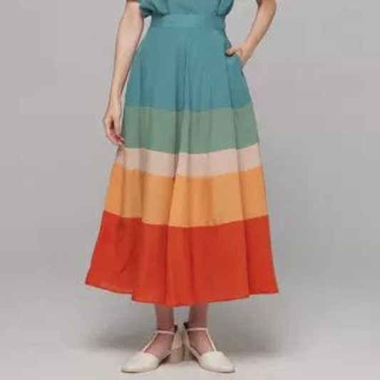 【2color】マルチカラーAラインスカート w-041