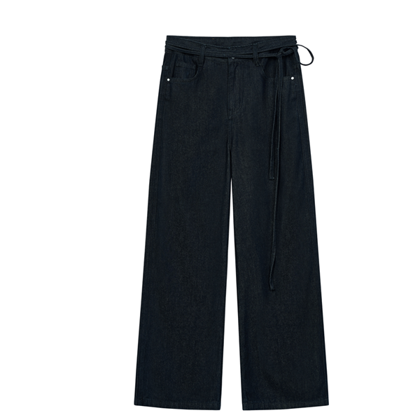 ストラップ付きハイウエストデニムパンツ Z00555