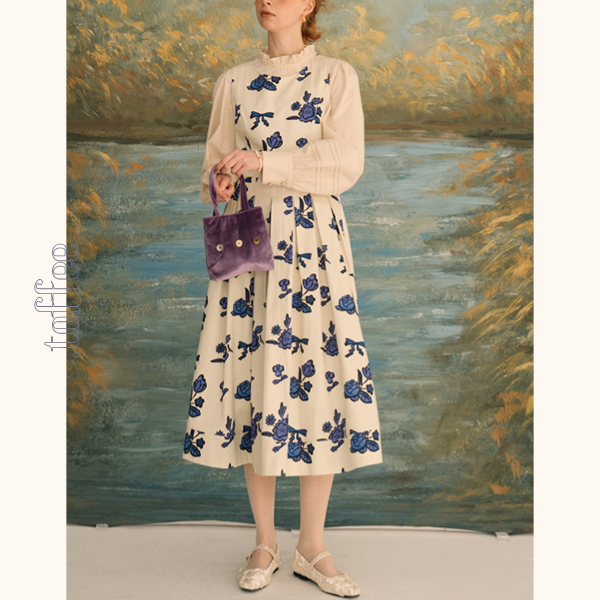 リボン&ローズプリントワンピース Z00630