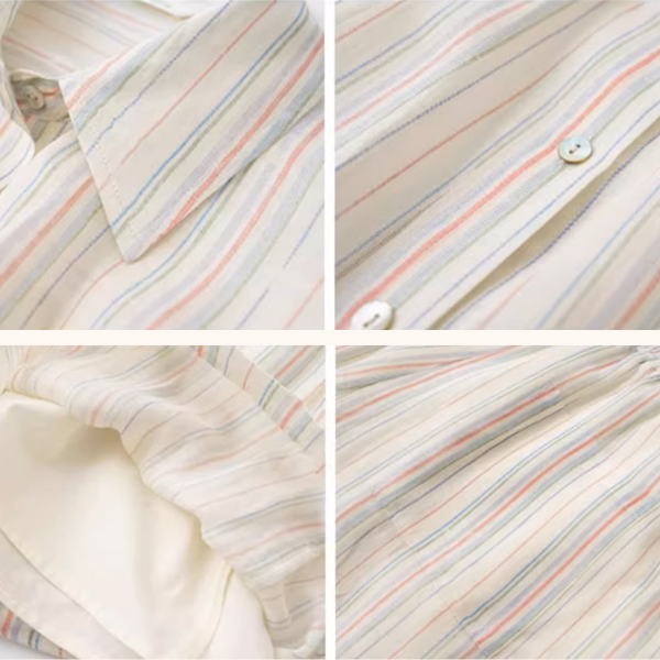 カラフルストライプルーズシャツ&ワイドショートパンツのセットアップ《Z01029》