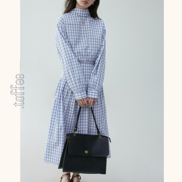 チェック柄Aラインロングシャツワンピース《Z00839》