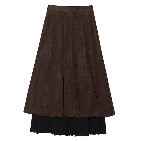 【3color】プリーツドッキングスカート X-014