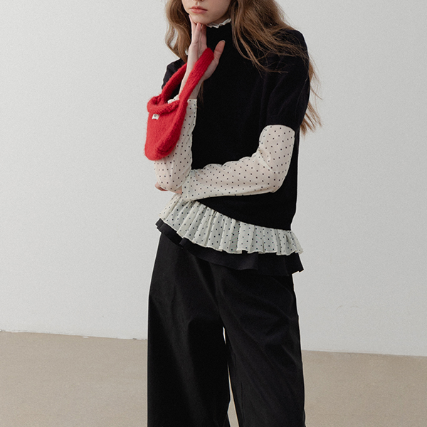 シースルードット柄ペプラムブラウス 《Z00715》