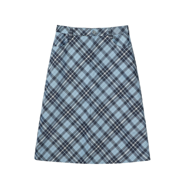 タータンチェックハイウエストミドル丈スカート X-440