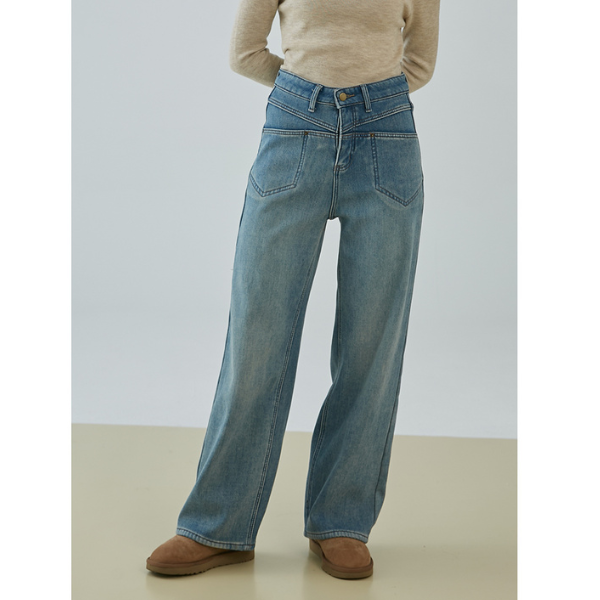 【2color】ハイウエストカジュアルストレートジーンズ X-482