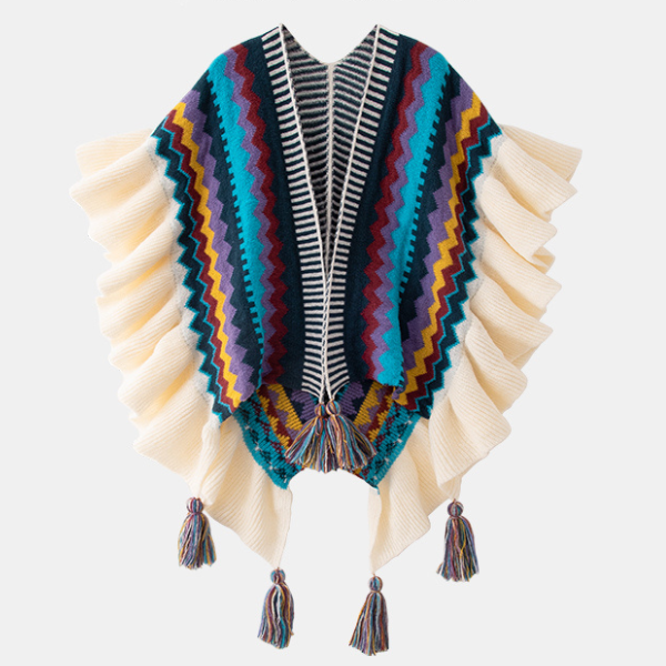 【3color】タッセル付き エスニックスタイルケープマント Z00046