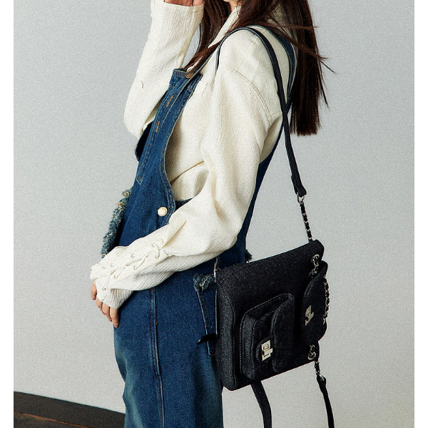 フリンジデニムジャンパースカート X-368