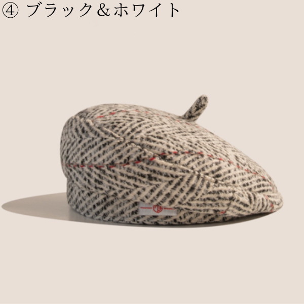 【5color】ヴィンテージチェック柄ウールベレー Z00608