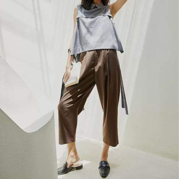 エッジボタンステッチクロップドパンツ w-013