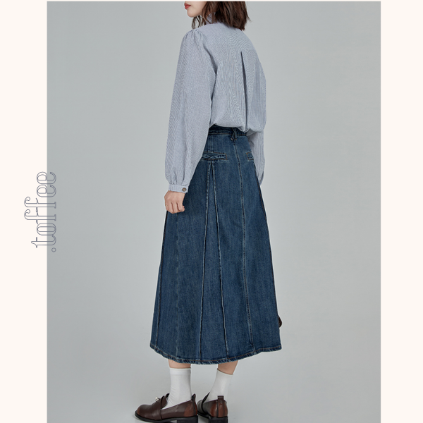 Aラインハイウエストロングデニムスカート 《Z00790》