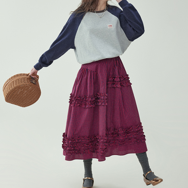 【2color】レースディテールハイウエストフレアスカート 《Z00729》