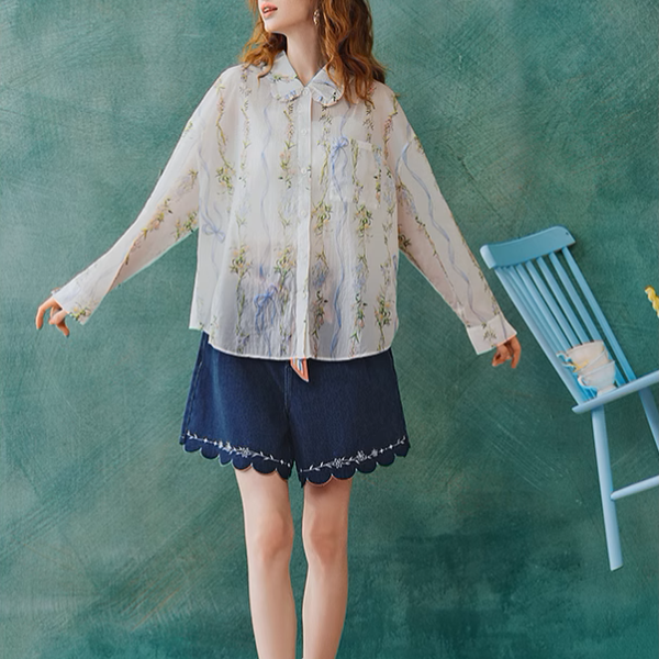 フローラルプリントシアーシャツ《Z00962》