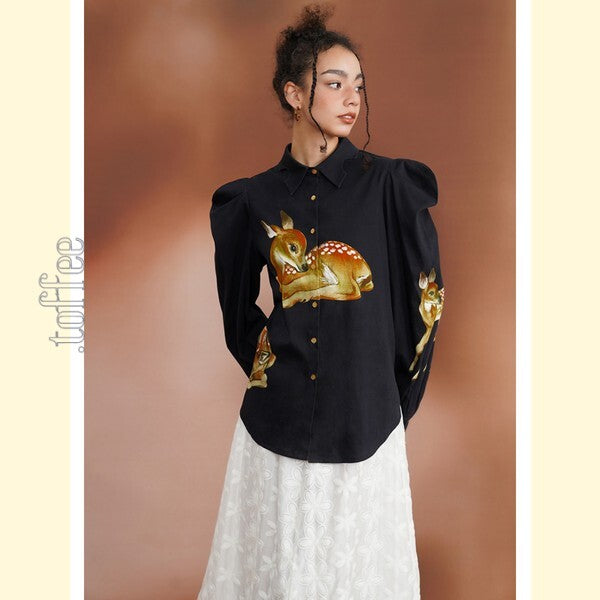 【2color】月明かりのバンビが踊る:オリエンタルな世界へ誘うブラウス C0185