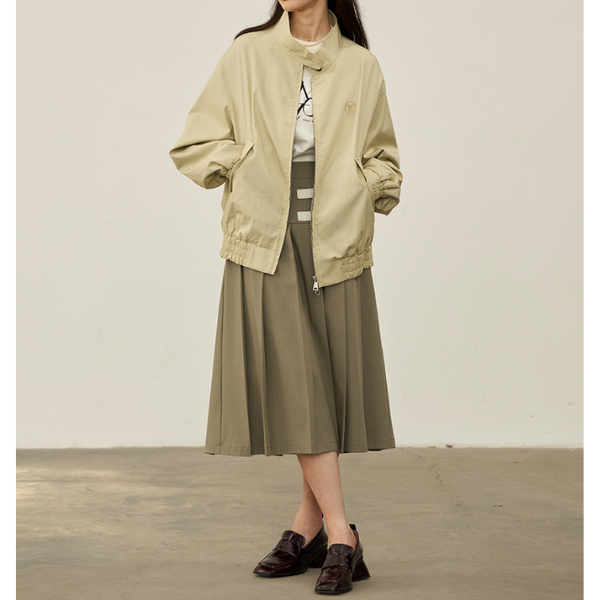 【2color】二つのベルト付きミモレ丈Aラインプリーツスカート Z00223