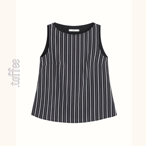 ストライプノースリーブトップ&レース装飾ロングスカートセットアップ《Z01028》