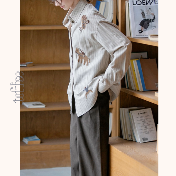 動物アップリケのストライプシャツ《Z01137》