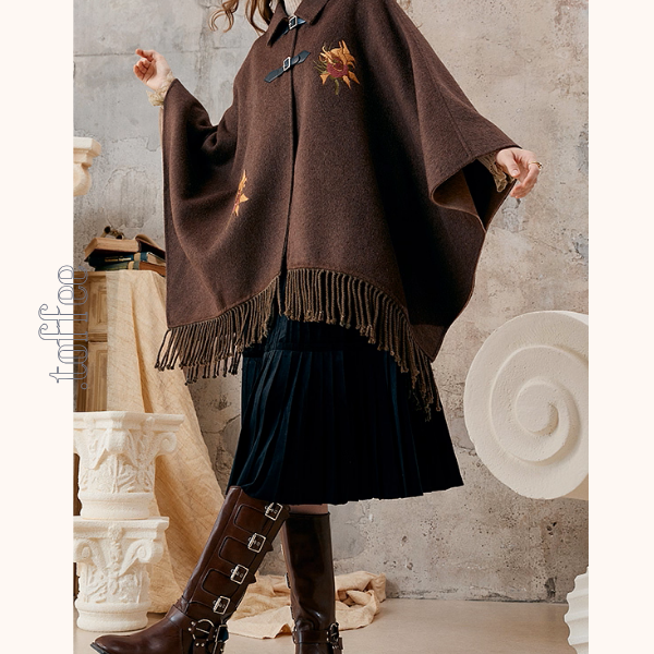 ひまわり刺繍のアートケープコート《Z01128》