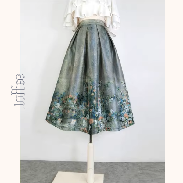 油絵花柄が揺れるジャカードミディスカート《Z01238》