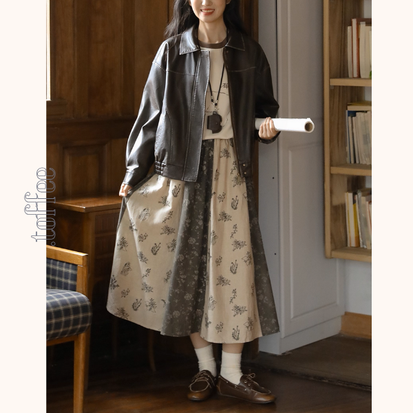 野に咲く詩 花柄切り替えロングスカート《Z01145》