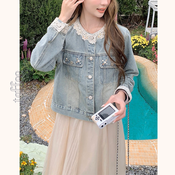 花咲く朝のレース付きデニムジャケット《Z01153》