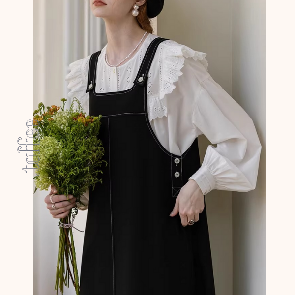 サスペンダー付ブラックミドルワンピース《Z01318》