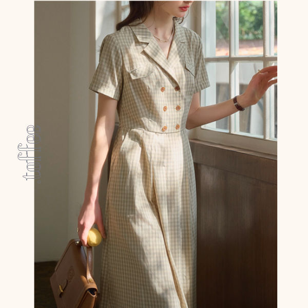 ダブルブレストチェック柄トレンチワンピース《Z00901》