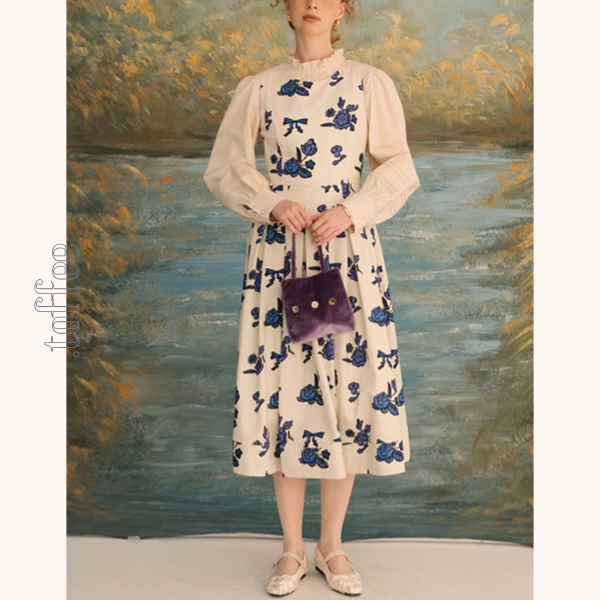 リボン&ローズプリントワンピース Z00630