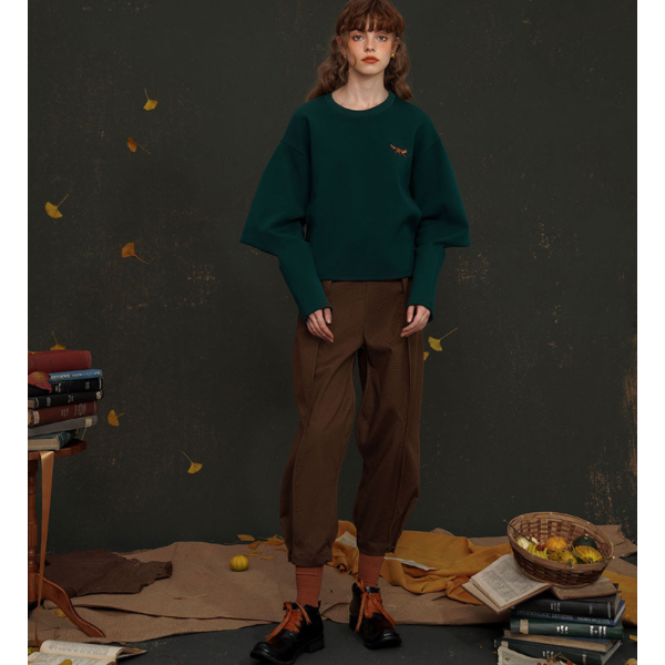 【2color】フォックス刺しゅうのバッグスリーブトップス AU-463