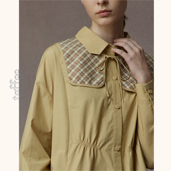 【2color】チェック柄ショールデザインシャツワンピース 《Z00810》