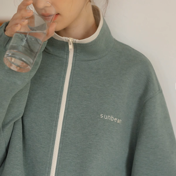 【2color】スタンドカラー ジップアップドロップショルダー スウェット《Z00891》