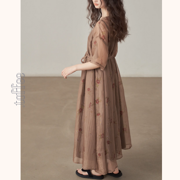 フローラルプリントシフォンワンピース《Z00995》